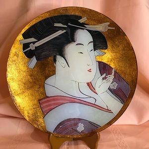 Vintage Japanese Decorative Gold Leaf Geisha Girl Plate